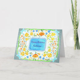 Tarjeta Cumpleaños con nombre personalizado de flores amar