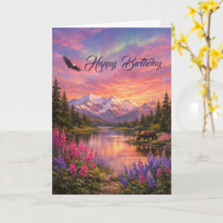 Tarjeta Cumpleaños con paisaje colorido de Alaska