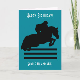 Tarjeta Cumpleaños con silueta de caballo de caza y salto