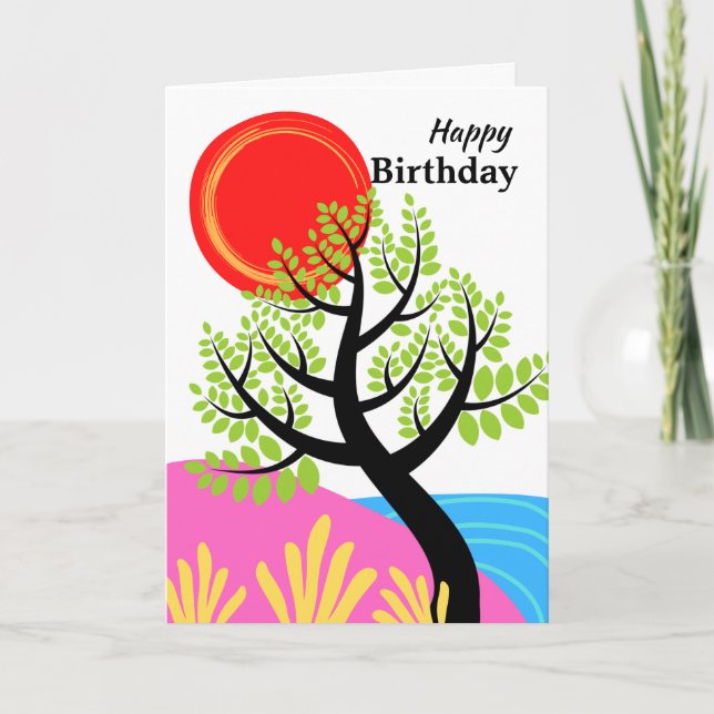 Tarjeta Cumpleaños con tema de la naturaleza simplificada  (Anverso)