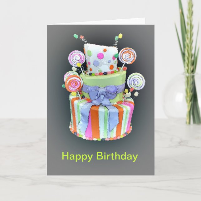 Tarjeta Cumpleaños con un fabuloso pastel (Anverso)