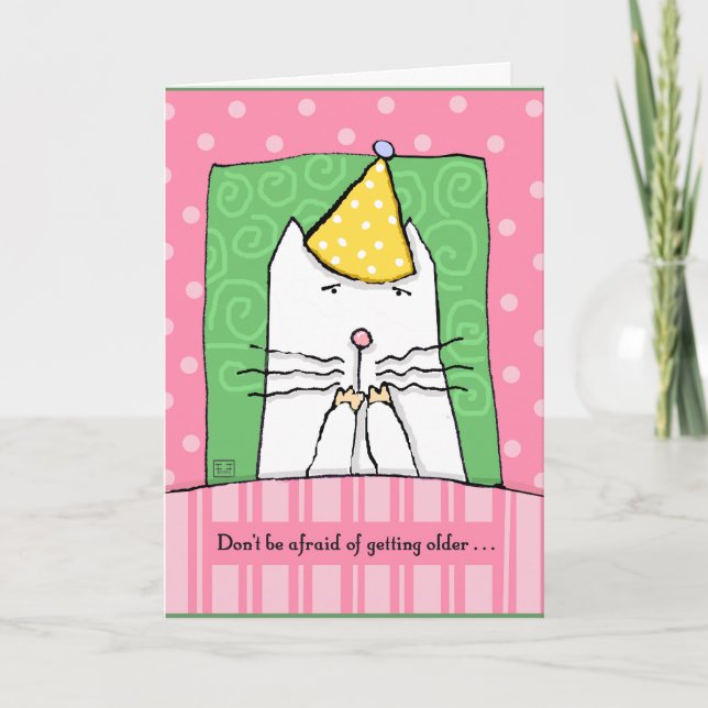 Tarjeta Cumpleaños, consiguiendo más viejo, gato, feliz (Anverso)