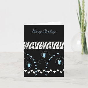 Tarjeta Cumpleaños Corazones Patrón Animal Negro