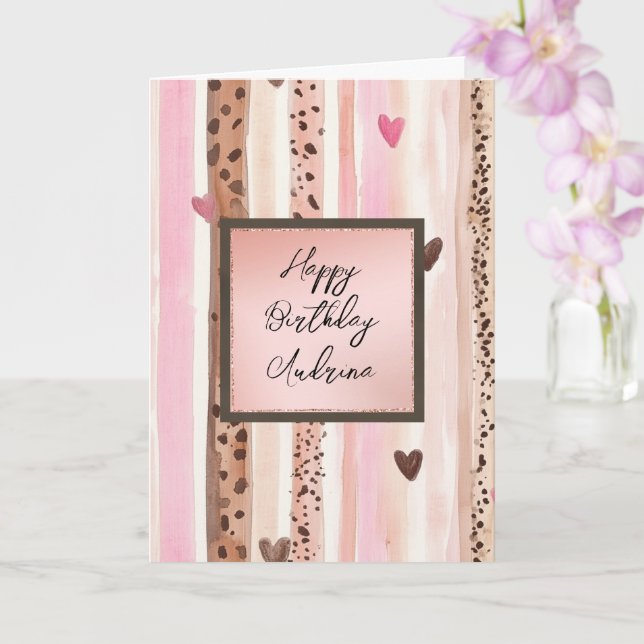 Tarjeta Cumpleaños Corazones Rayas Animal Leopardo Rosa (Orquídea)