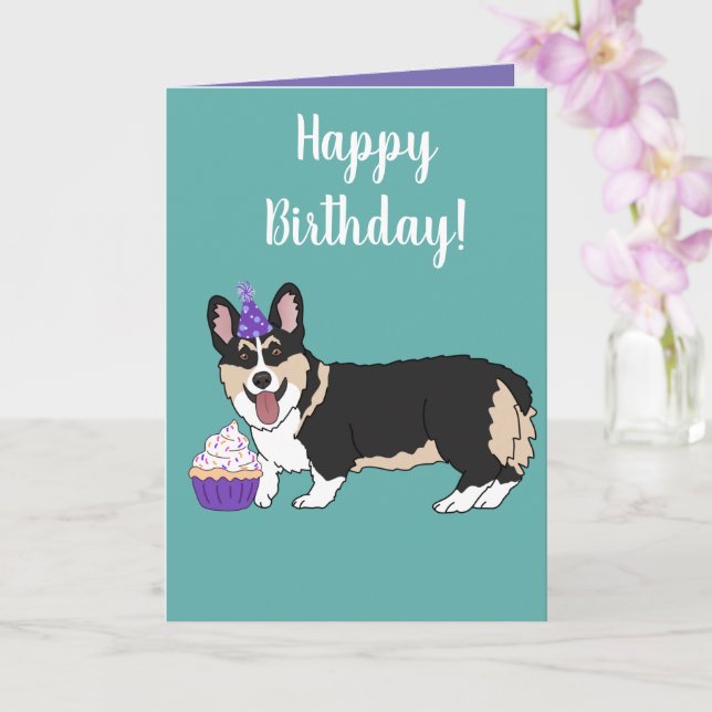 Tarjeta Cumpleaños Corgi (Orquídea)