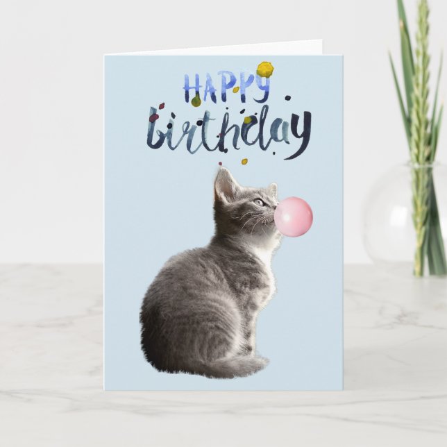 Tarjeta Cumpleaños Cortar Goma de Burbuja de Gato Gatito (Anverso)