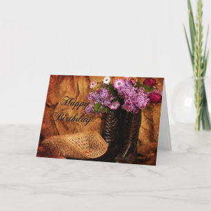 Tarjeta Cumpleaños - Country Western Style, Boots & Flower