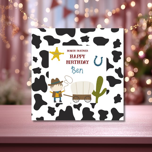 Tarjeta Cumpleaños Cowboy con estampado de Vaca Lindo (Subido por el creador)