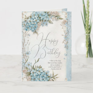 Tarjeta Cumpleaños cristiano azul floral Escritura