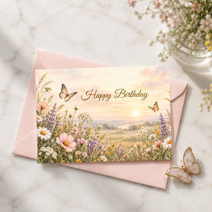 Tarjeta Cumpleaños Cristiano Mariposa Flor Silvestre Fe
