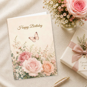 Tarjeta Cumpleaños Cristiano Mariposa Rubor Rosas Fe