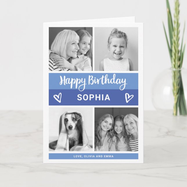 Tarjeta Cumpleaños | Cuadrícula de fotos de bloques de col (Anverso)