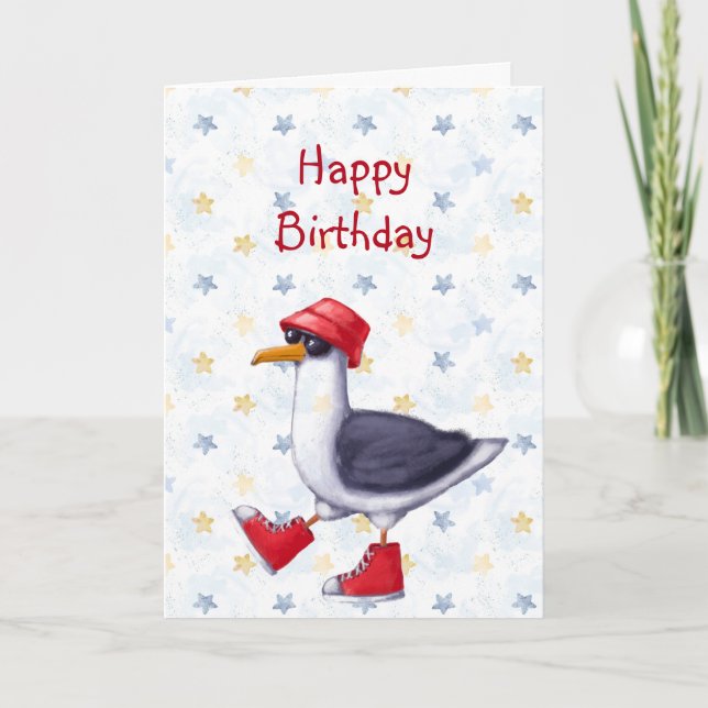 Tarjeta Cumpleaños Cualquiera Divertido Cute Seagull Bird  (Anverso)