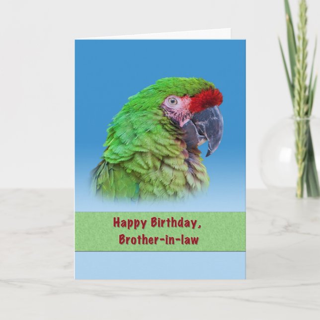 Tarjeta Cumpleaños, cuñado, loro verde (Anverso)