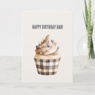 Tarjeta Cumpleaños Cupcake Crema Azul Dorado