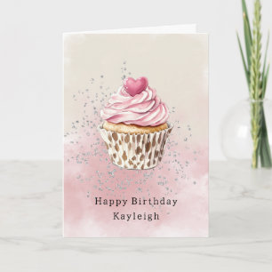 Tarjeta Cumpleaños Cupcake Leopardo Corazón Rosa