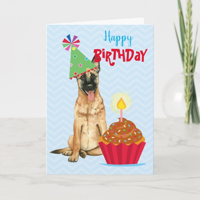 Tarjeta Cumpleaños Cupcake Malinois (Anverso)