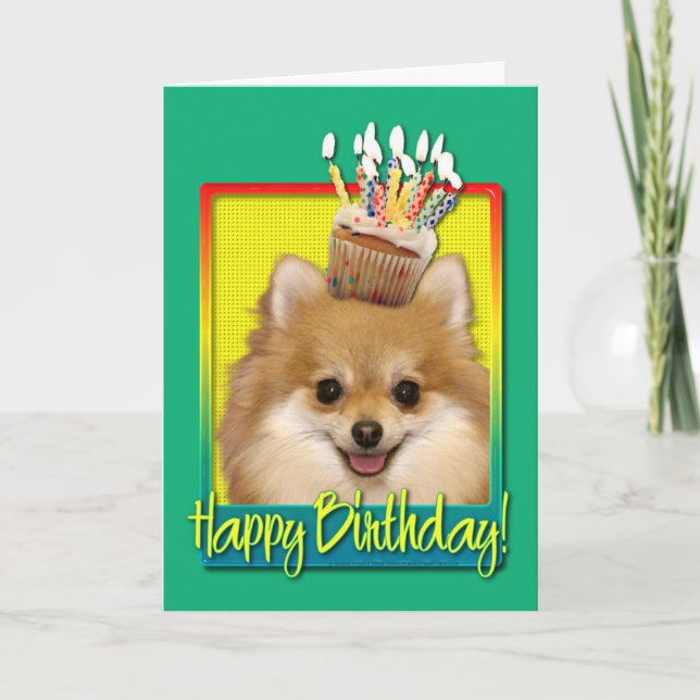 Tarjeta Cumpleaños Cupcake Pomeranian (Anverso)
