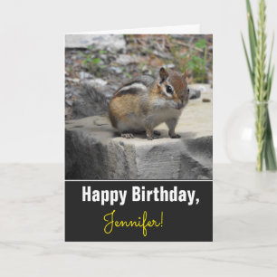 Tarjeta Cumpleaños + Cute Chipmunk como un criador en una