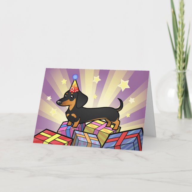 Tarjeta Cumpleaños Dachshund (abrigo suave) (Anverso)