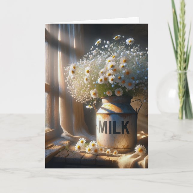 Tarjeta Cumpleaños Daisy Bouquet en lata de leche vieja (Anverso)