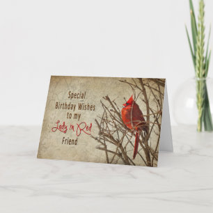 TARJETA CUMPLEAÑOS - DAMA EN ROJO - CARDINAL/TEXTURAS