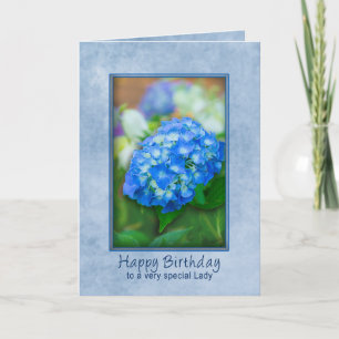 Tarjeta Cumpleaños, Dama Especial, Hydrangea Azul en 3D