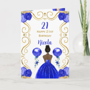 Tarjeta Cumpleaños Dark Skine Princess Blue Feliz cumpleañ