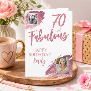 Tarjeta Cumpleaños de 70 y Fabuoso con Brillo Rosa en Foto