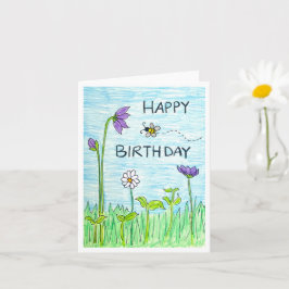 Tarjeta Cumpleaños de Abeja y Flores