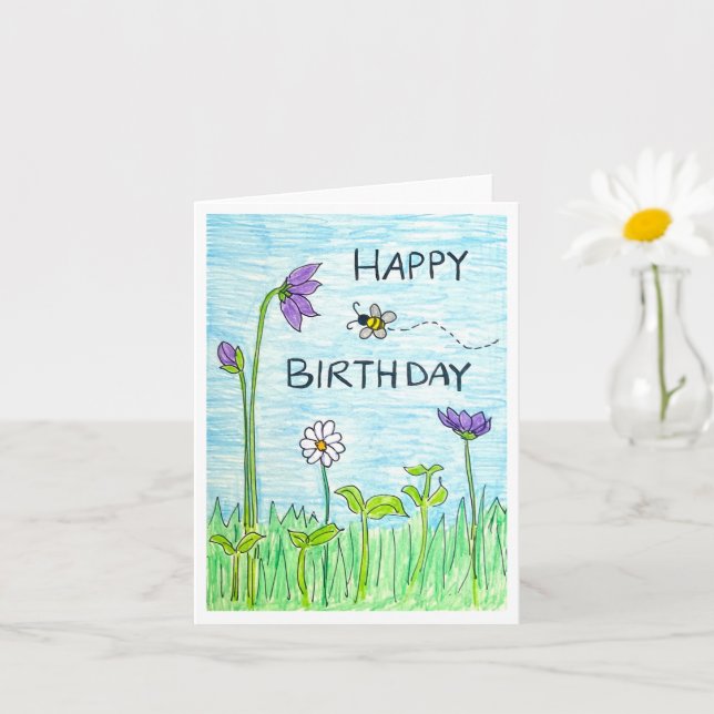 Tarjeta Cumpleaños de Abeja y Flores (Planta pequeña)