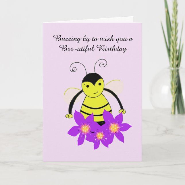 Tarjeta Cumpleaños de Abeja Zumbadora Adorable (Anverso)