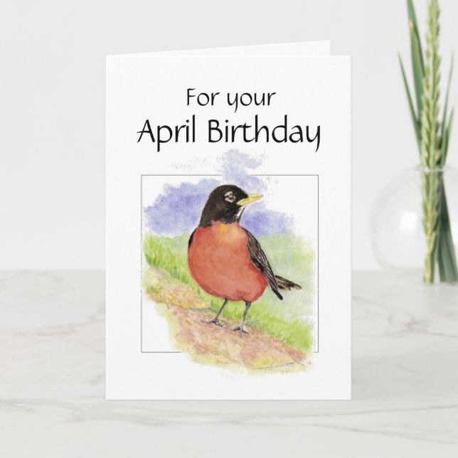 Tarjeta Cumpleaños de Abril, Robin Bird Americana, Garden (Anverso)