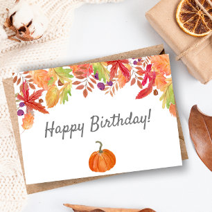 Tarjeta Cumpleaños de Acuarela con Follaje de Otoño y Cala