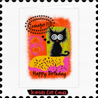 Tarjeta Cumpleaños de Adolescente Gato Miedoso