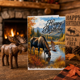 Tarjeta Cumpleaños de Alce Otoñal Rústico Fauna