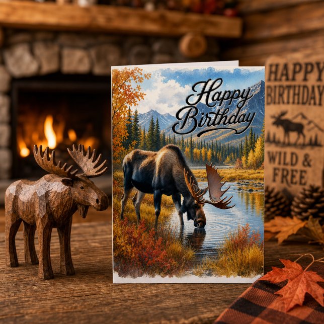 Tarjeta Cumpleaños de Alce Otoñal Rústico Fauna (Subido por el creador)
