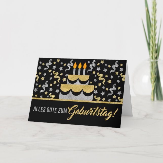 Tarjeta Cumpleaños de ALEMANIA en Purpurina de Faux de oro (Anverso)