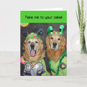 Tarjeta Cumpleaños de Aliens Golden Retriever