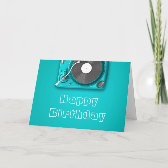 Tarjeta Cumpleaños de amante de la música con tocadiscos d (Anverso)