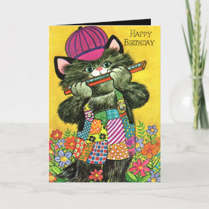 Tarjeta Cumpleaños de amantes de gatos vagabundos retro vi