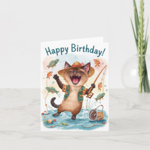 Tarjeta Cumpleaños de amantes de la pesca con acuarela de