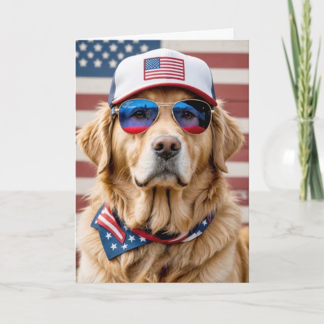 Tarjeta Cumpleaños de American Patriotic Golden Retriever (Anverso)