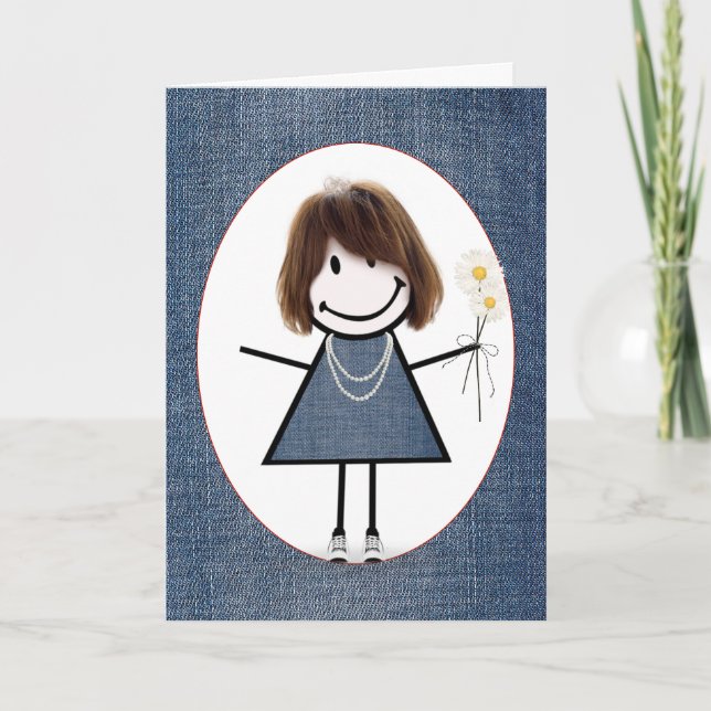 Tarjeta Cumpleaños de amiga Stick Figure Girl (Anverso)