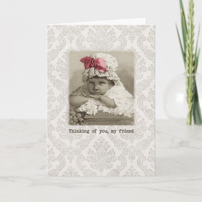 Tarjeta Cumpleaños de Amigo - Chica Vintage en Bonnet (Anverso)