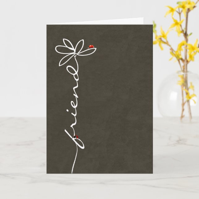 Tarjeta cumpleaños de amigo margaritas y mariquitas en tar (flor amarilla)