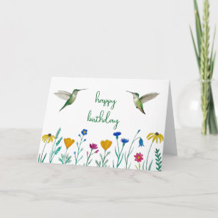Tarjeta Cumpleaños de Anna's Hummingbirds y Wildflowers