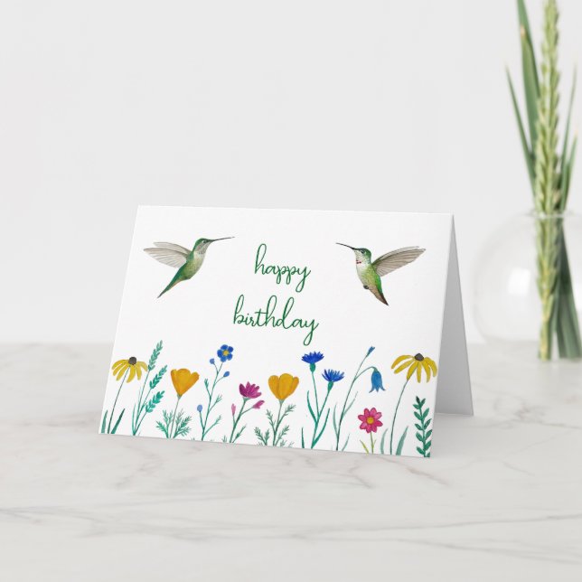 Tarjeta Cumpleaños de Anna's Hummingbirds y Wildflowers (Anverso)