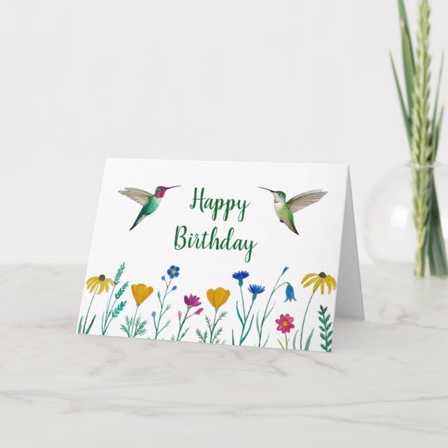 Tarjeta Cumpleaños de Anna's Hummingbirds y Wildflowers (Anverso)