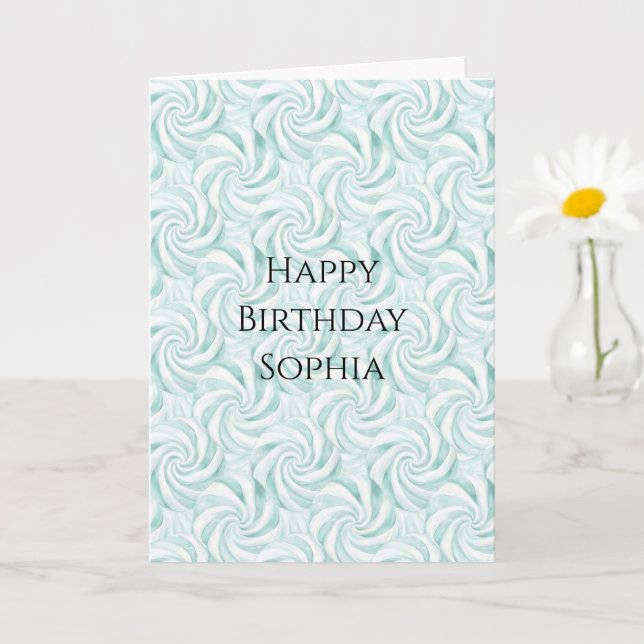 Tarjeta Cumpleaños de Aqua Mint White Swirls (Planta pequeña)